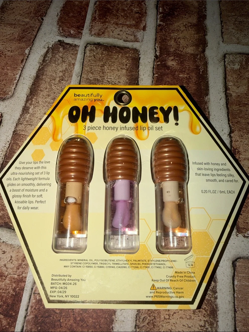 3-Piece Honey Infused Lip Oil Set - Golden, Wild Flower, Orange Blossom